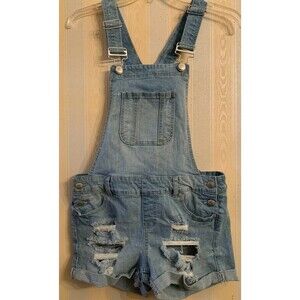 Blue Spice Light Wash DESTROYED Denim Overall DAISY DUKE'S Shorts Junior Sz 3